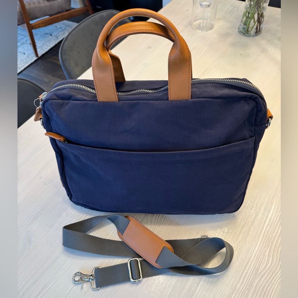 New Brooks Brothers Blue and Tan Leather Men’s Briefcase